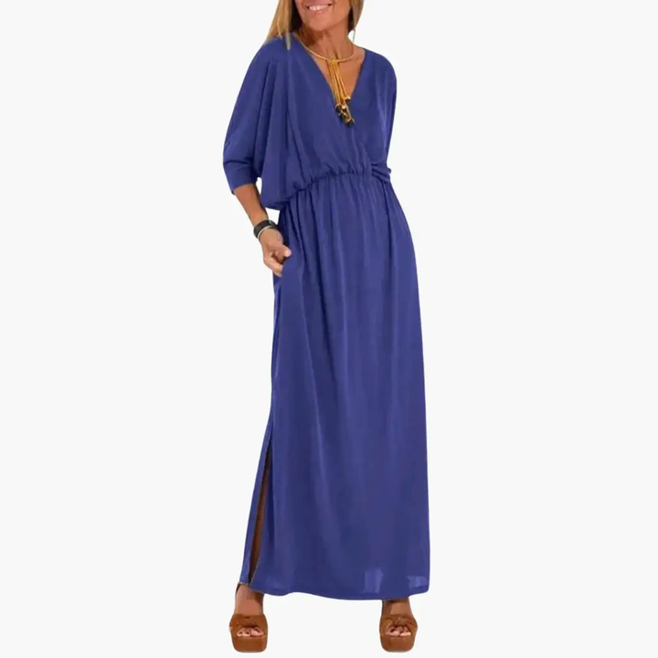 Women's V-Neck Dress with 3/4 Sleeves