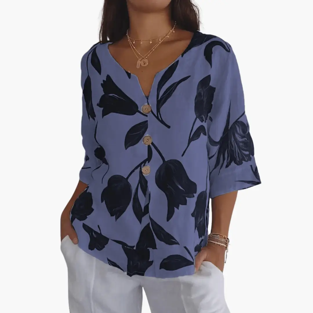 Women's Floral Print Blouse – Summer V-Neck Top