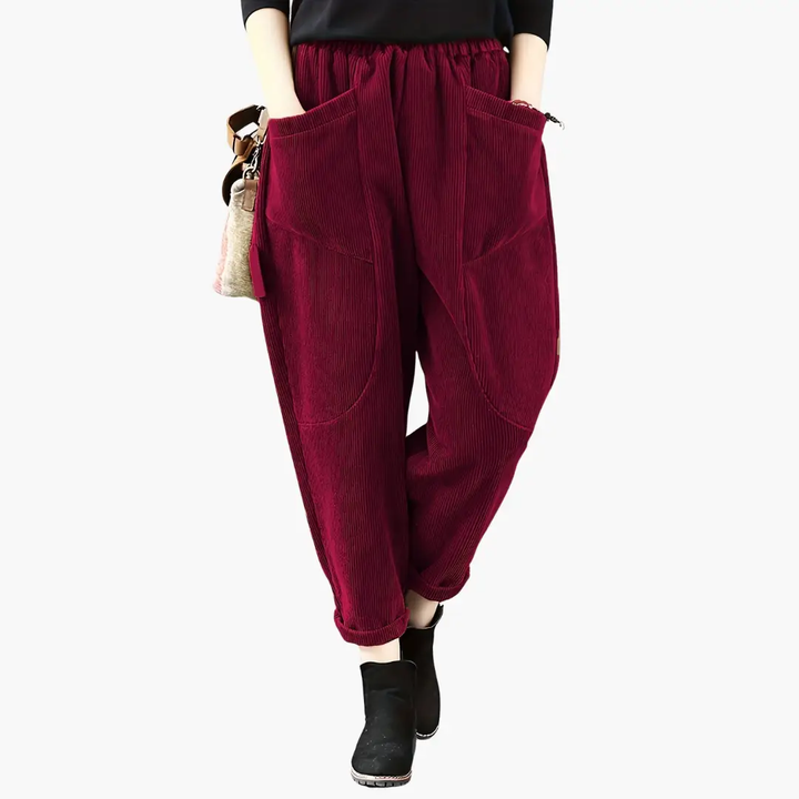 Women's Cord Pants with Wide Legs and Pockets