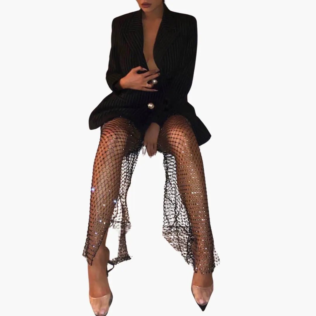 Women’s Mesh Pants with Sparkle Detailing and Fitted Design