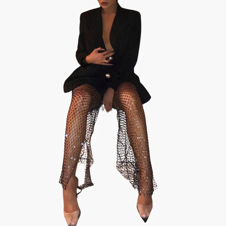 Women’s Mesh Pants with Sparkle Detailing and Fitted Design