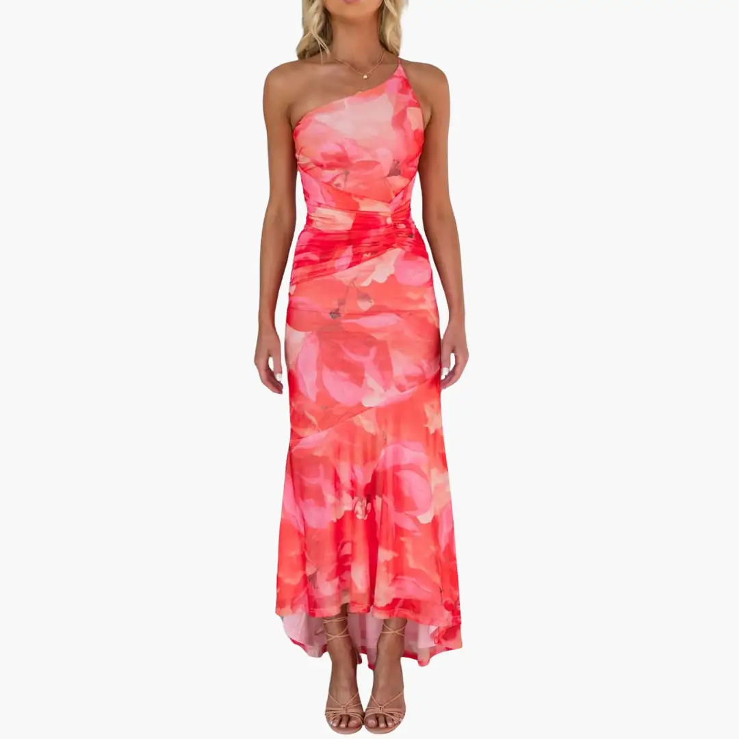 One Shoulder Floral Dress for Women - Elegant Summer Dress