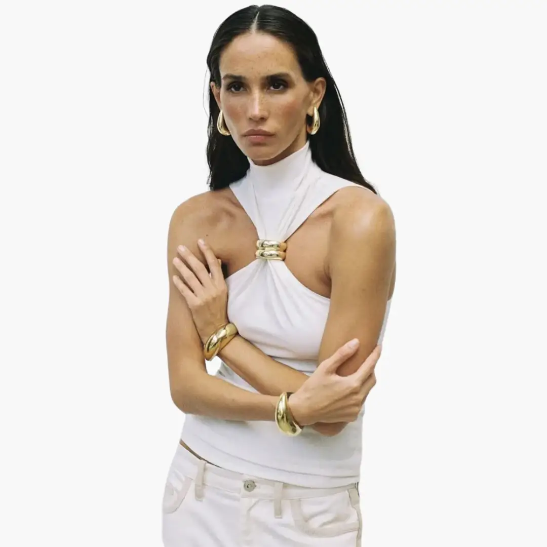 Chic High Neck Halter Top - for Women with Gold Accent