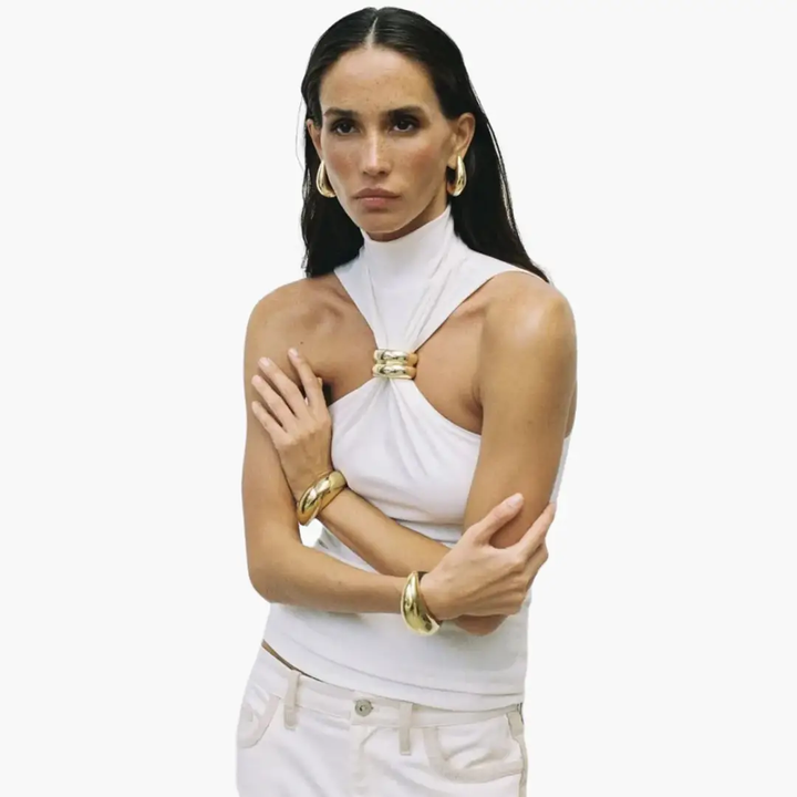 Chic High Neck Halter Top - for Women with Gold Accent
