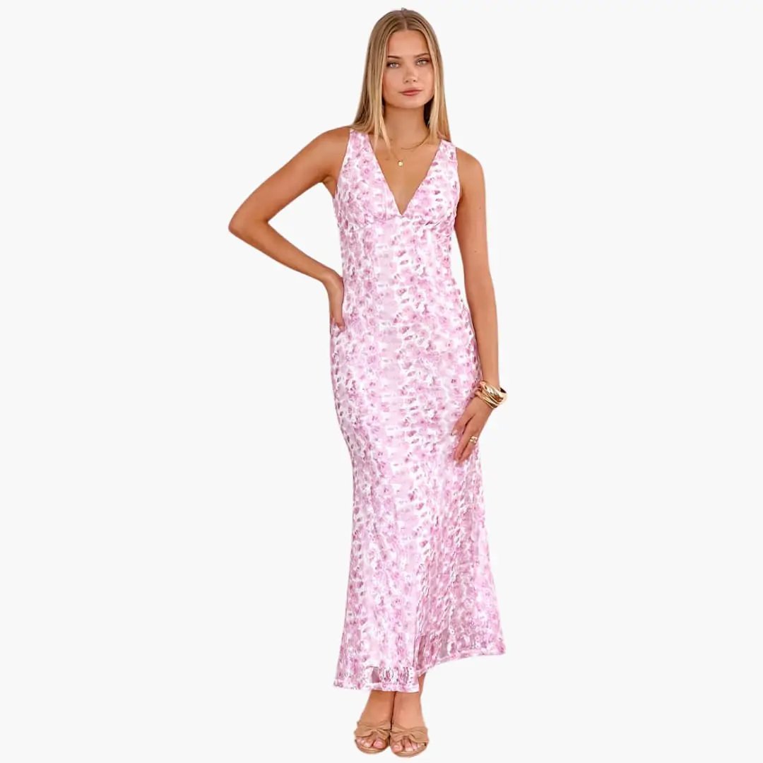 Lace Maxi Dress - Women's Style with V-Neck and Elegance