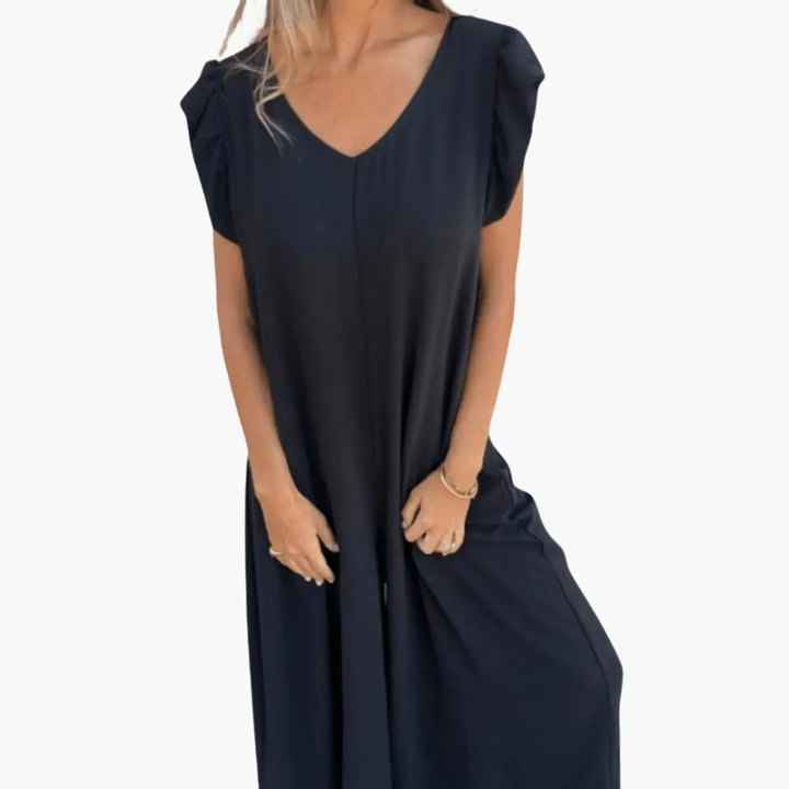 Maxi Dress with Leopard Print – V-Neck for Women