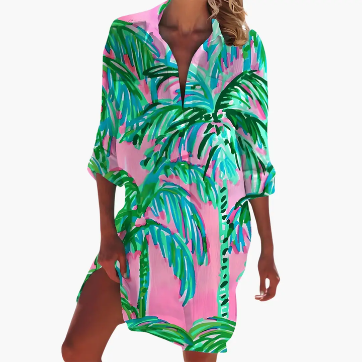 Women's Shirt Dress with Long Sleeves and Button Placket