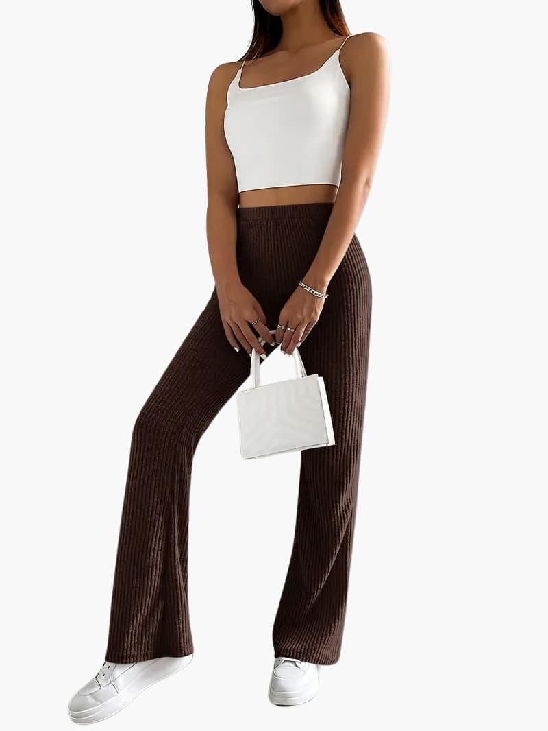 Wide High Waist Knit Pants for Women – Comfortable Lounge Fit