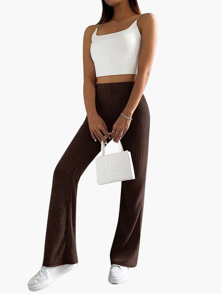 Wide High Waist Knit Pants for Women – Comfortable Lounge Fit