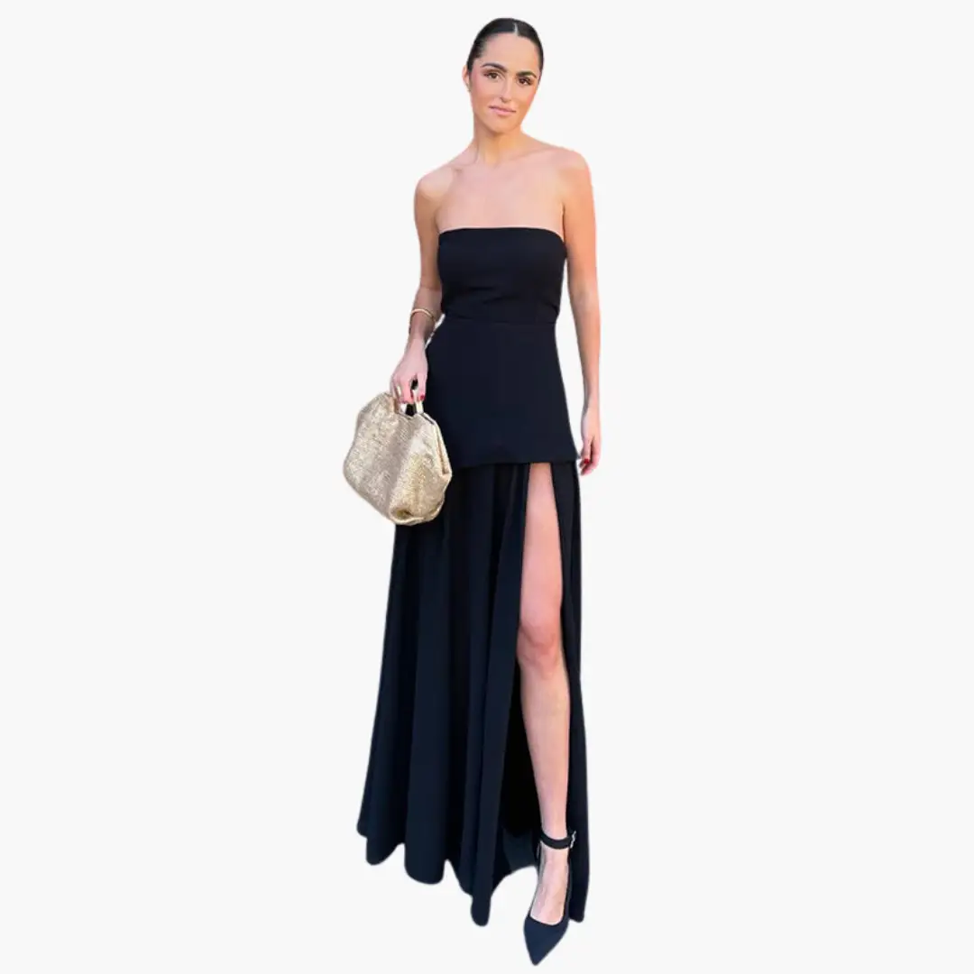 Off-Shoulder Evening Dress for Women - Maxi with High Slit