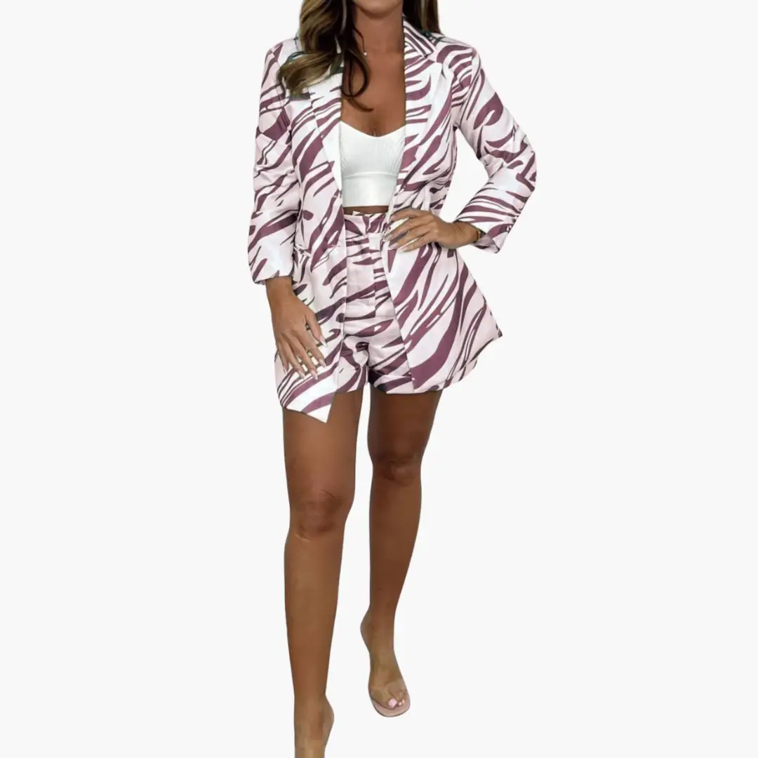 Pattern Blazer Set for Women - Shorts and Blazer Set