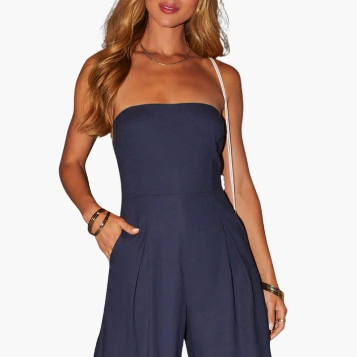Women’s Strapless Jumpsuit with Wide Legs and Defined Waist