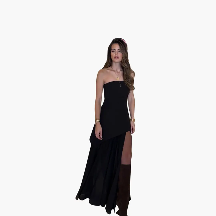 Off-Shoulder Evening Dress for Women - Maxi with High Slit