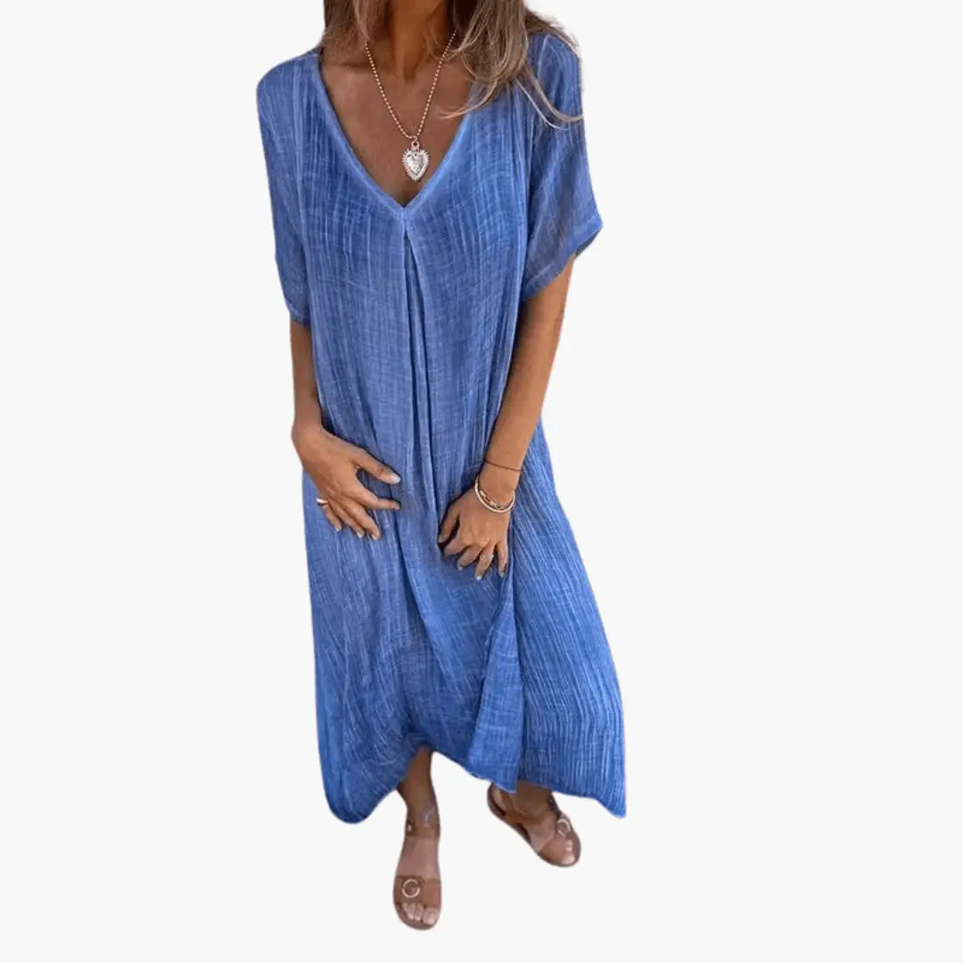 Women's V-Neck Summer Dress - Loose and Comfortable