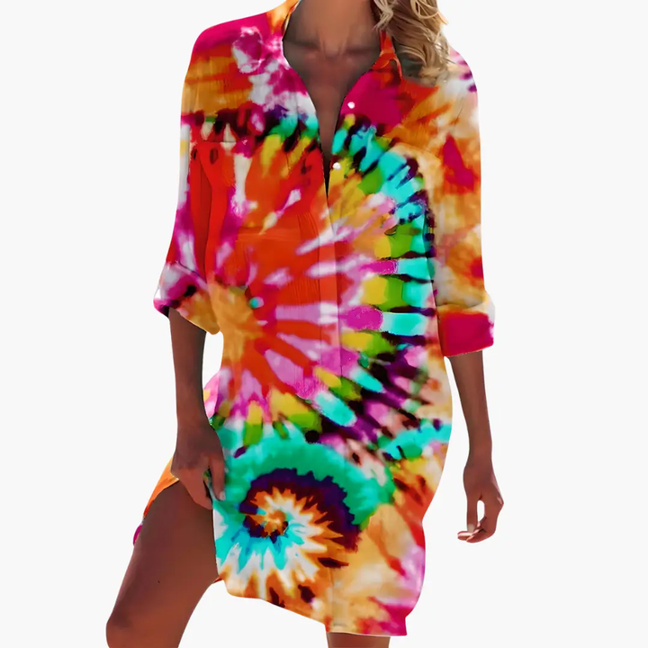 Women's Shirt Dress with Long Sleeves and Button Placket