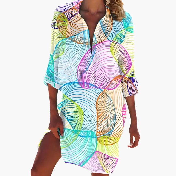Women's Shirt Dress with Long Sleeves and Button Placket