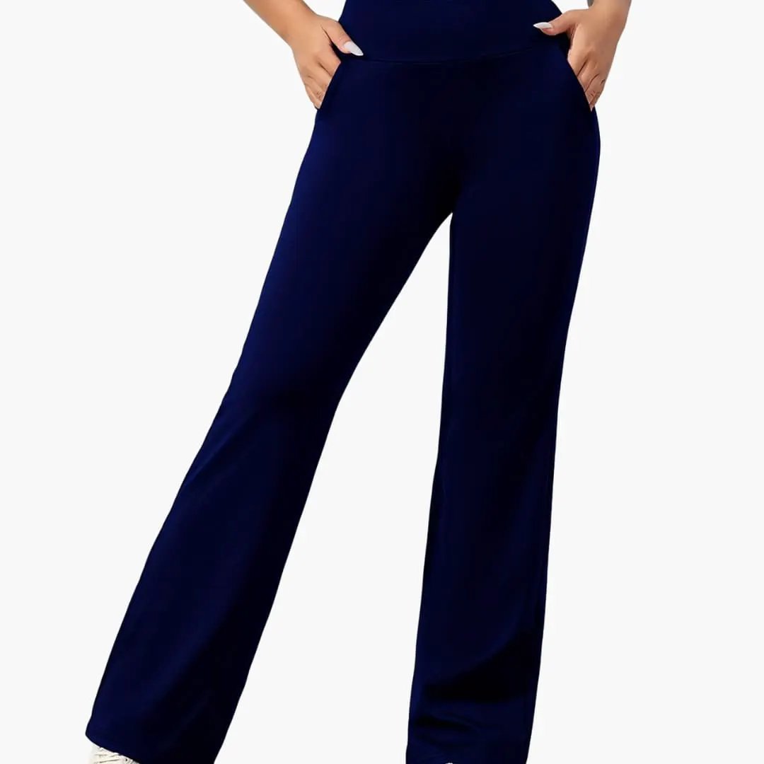 Women's Pants with Elastic Waistband and Flared Leg