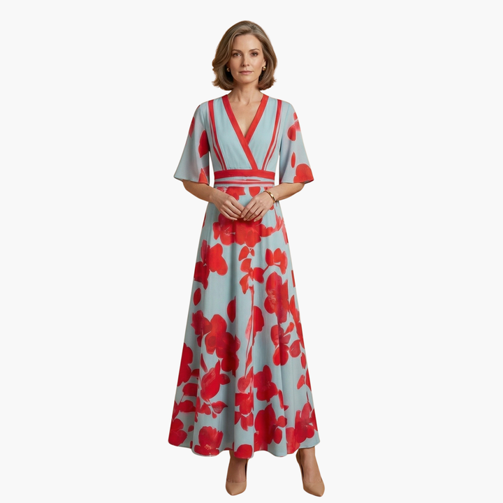 Floral Dress with V-Neck for Women Elegant & Long