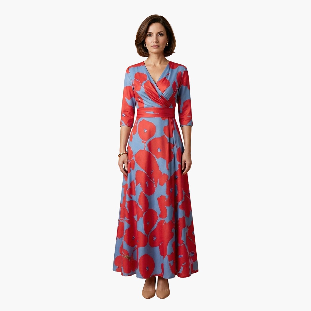 Floral Dress with V-Neck for Women Elegant & Long