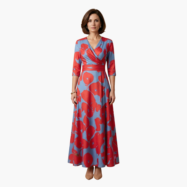 Floral Dress with V-Neck for Women Elegant & Long