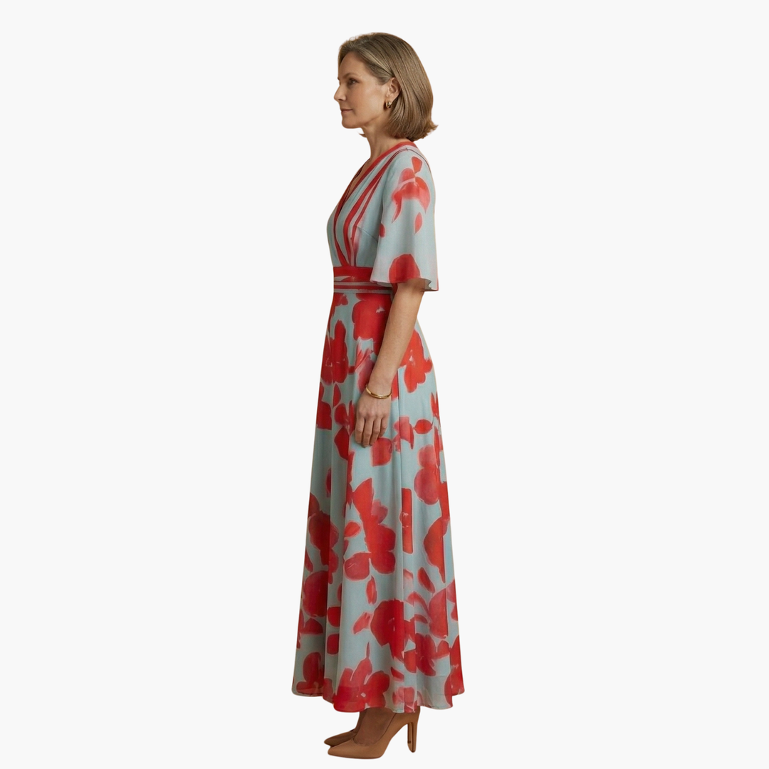 Floral Dress with V-Neck for Women Elegant & Long