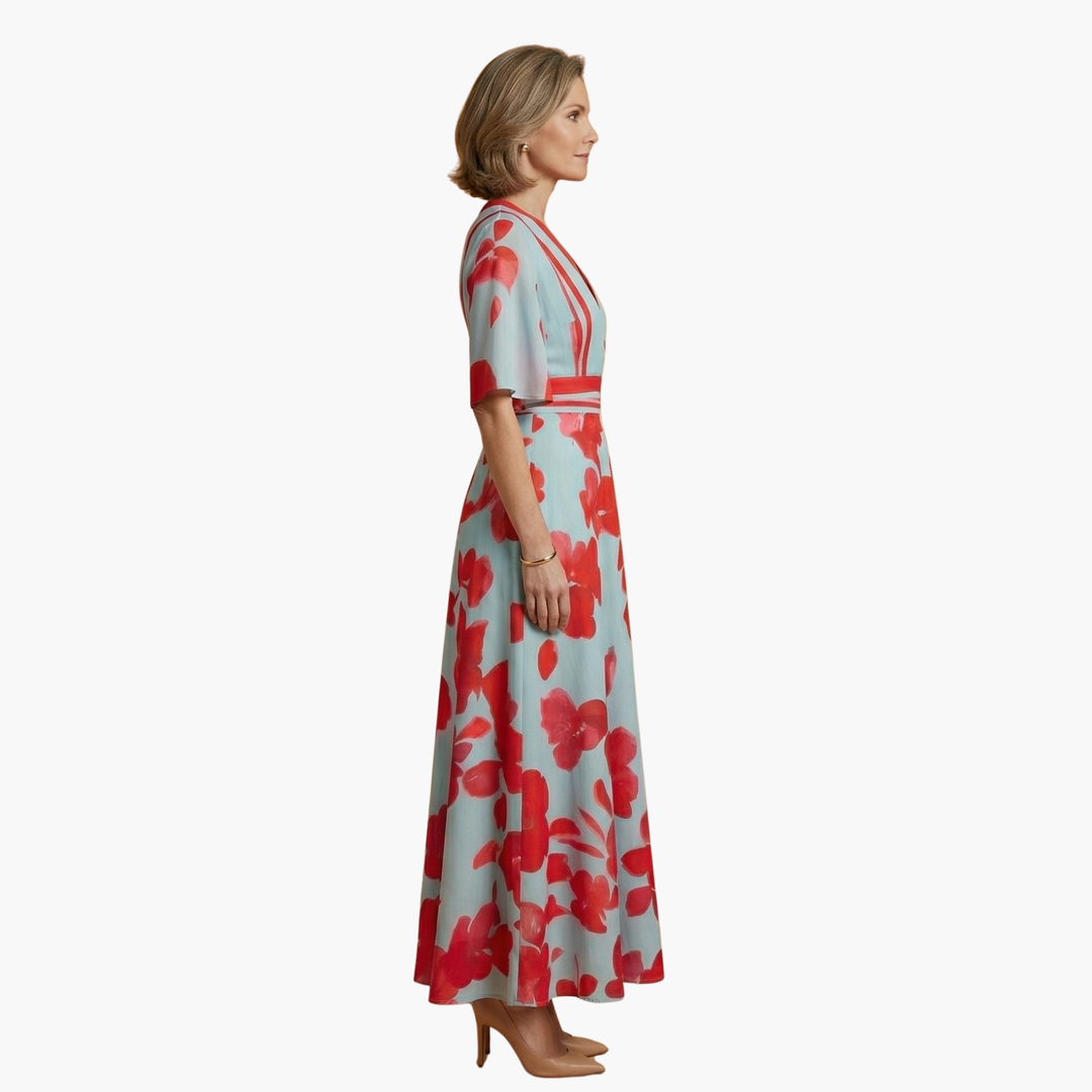 Floral Dress with V-Neck for Women Elegant & Long