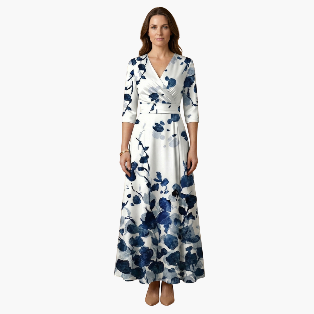 Floral Dress with V-Neck for Women Elegant & Long