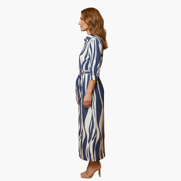 Striped Shirt Dress – Women's Maxi Dress Made of Cotton