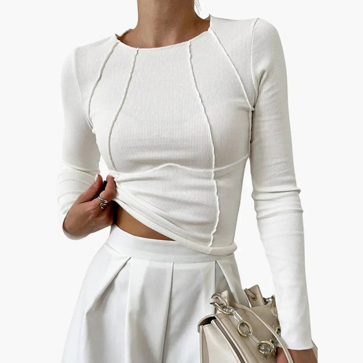 Women Top with Crew Neck and Piping
