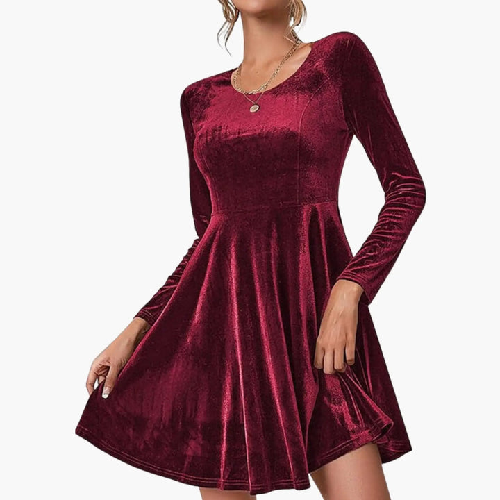 Women’s A-Line Dress with Long Sleeves and Round Neckline