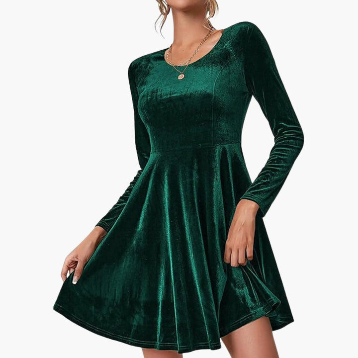 Women’s A-Line Dress with Long Sleeves and Round Neckline