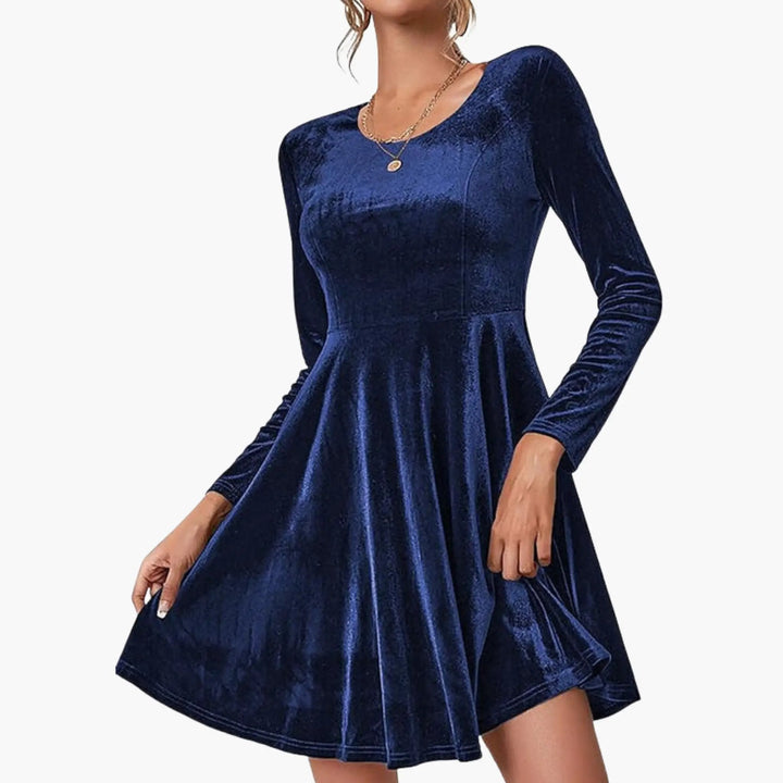 Women’s A-Line Dress with Long Sleeves and Round Neckline