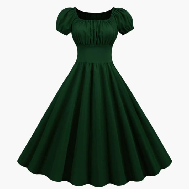 Women’s A-Line Dress with Puff Sleeves and Waist Seam