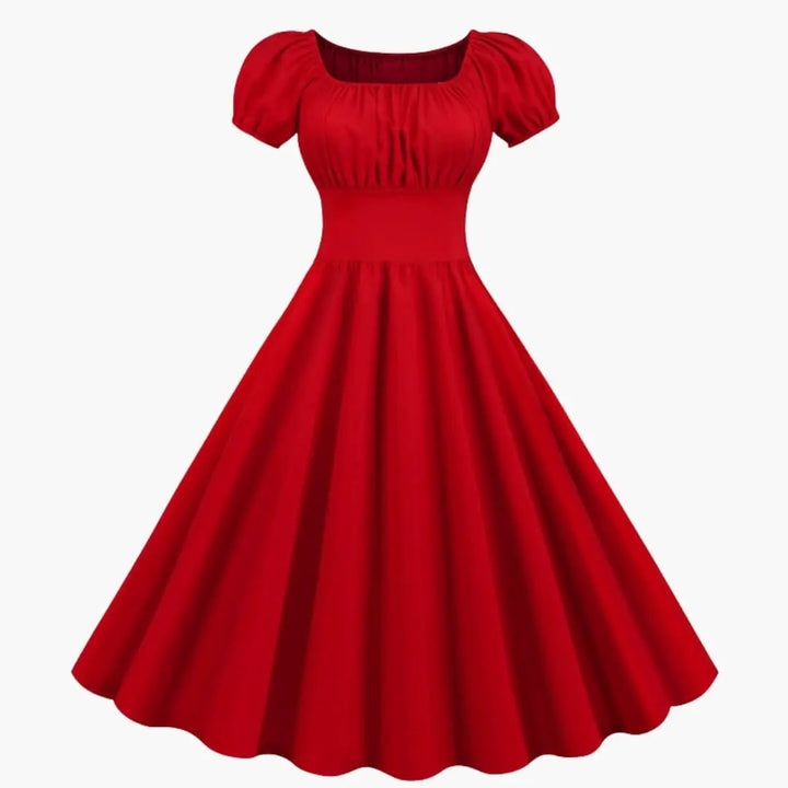Women’s A-Line Dress with Puff Sleeves and Waist Seam