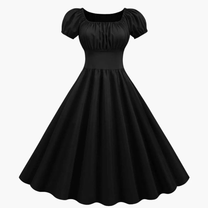 Women’s A-Line Dress with Puff Sleeves and Waist Seam
