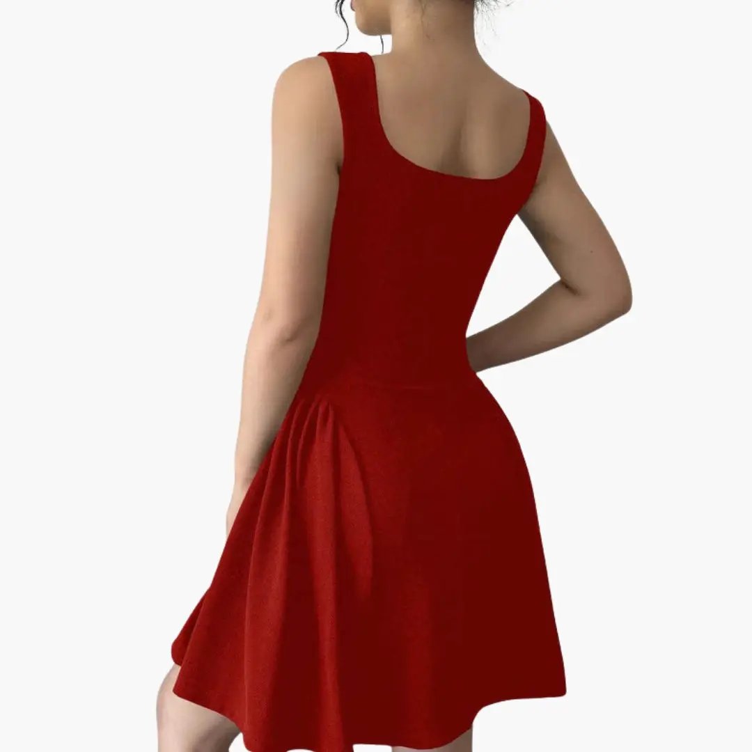 Women’s A-Line Dress with Square Neckline and Flowing Skirt