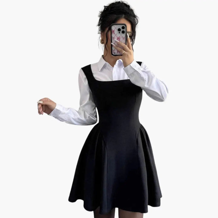 Women’s A-Line Dress with Square Neckline and Flowing Skirt