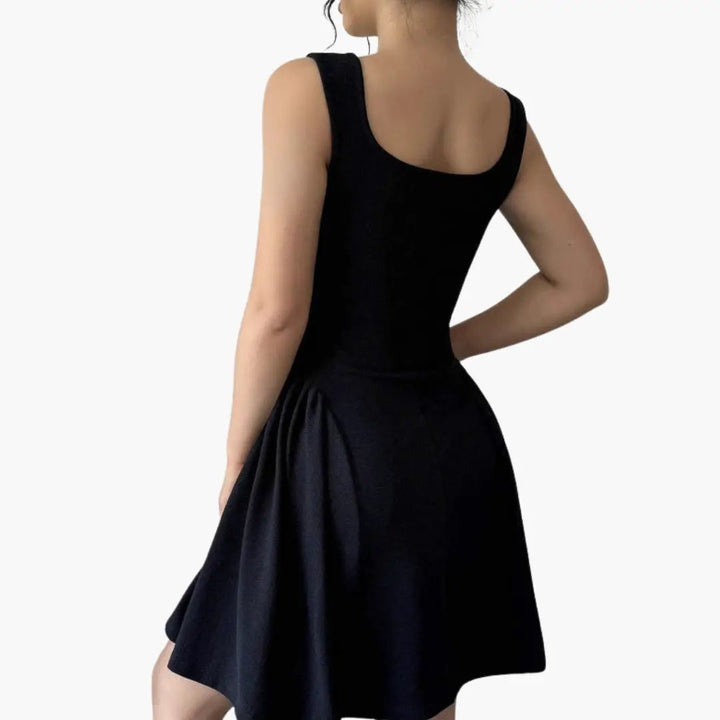 Women’s A-Line Dress with Square Neckline and Flowing Skirt