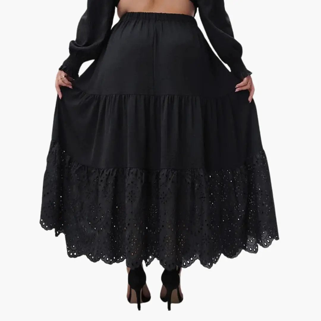 Women's A-Line Maxi Skirt with Elastic Waistband and Side Pockets