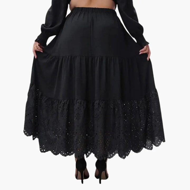 Women's A-Line Maxi Skirt with Elastic Waistband and Side Pockets