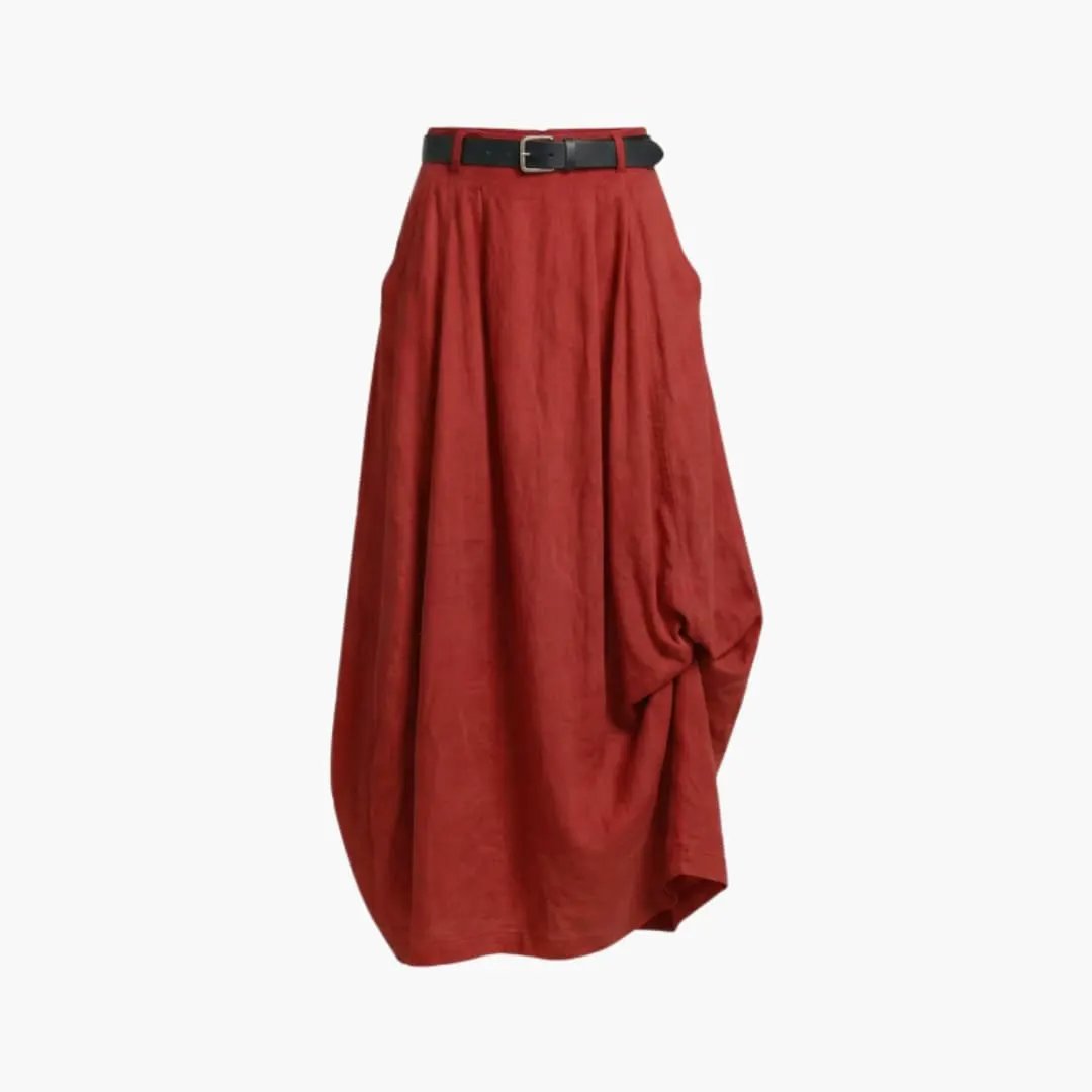 Women's A-Line Skirt with Decorative Seams and Elastic Waistband