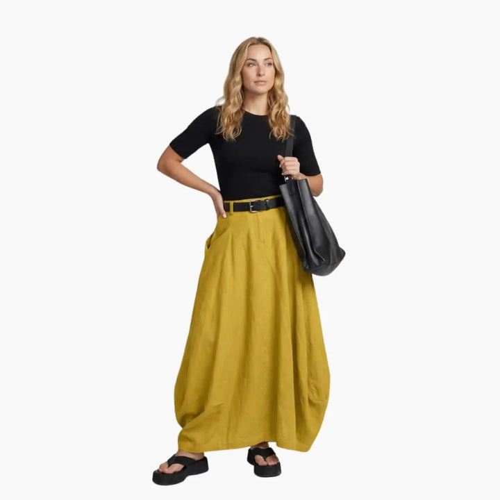 Women's A-Line Skirt with Decorative Seams and Elastic Waistband