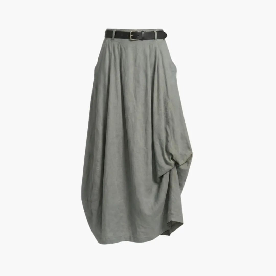 Women's A-Line Skirt with Decorative Seams and Elastic Waistband
