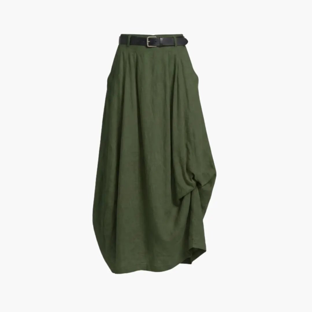 Women's A-Line Skirt with Decorative Seams and Elastic Waistband