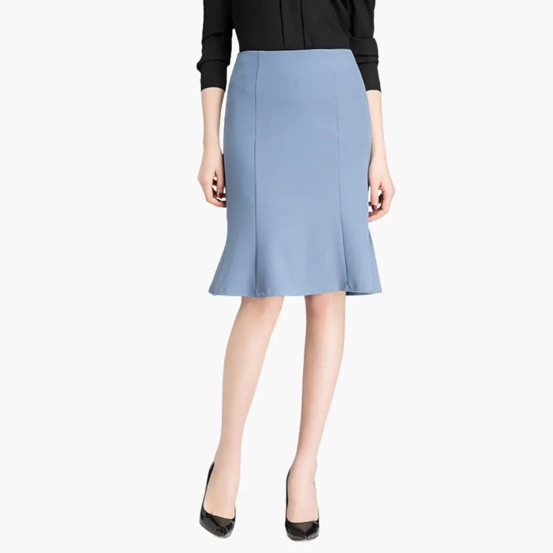 Women's A-Line Skirt with Elastic Band Waistband and Midi Length
