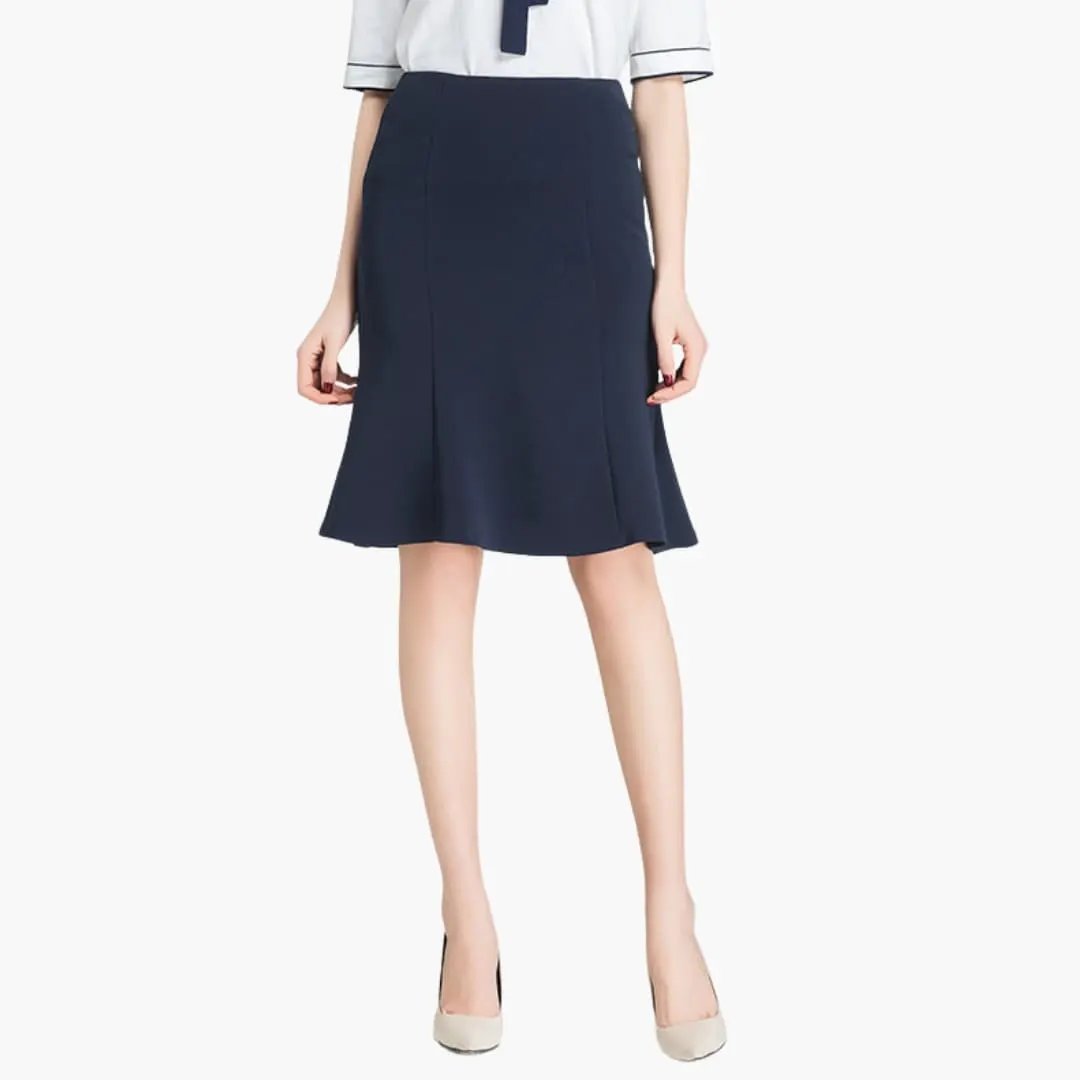 Women's A-Line Skirt with Elastic Band Waistband and Midi Length