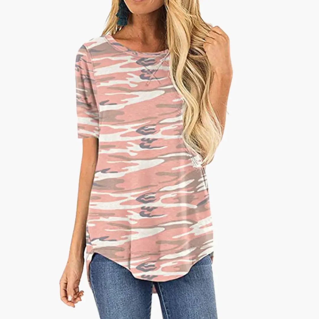 Women’s Allover Leopard Print T-Shirt Short Sleeve Crew Neck Top