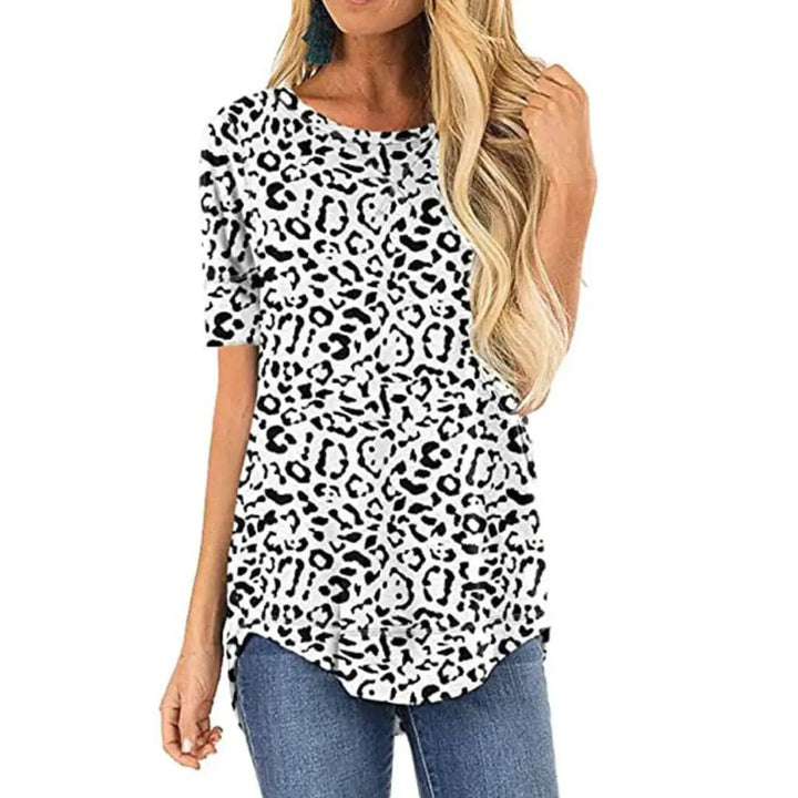Women’s Allover Leopard Print T-Shirt Short Sleeve Crew Neck Top