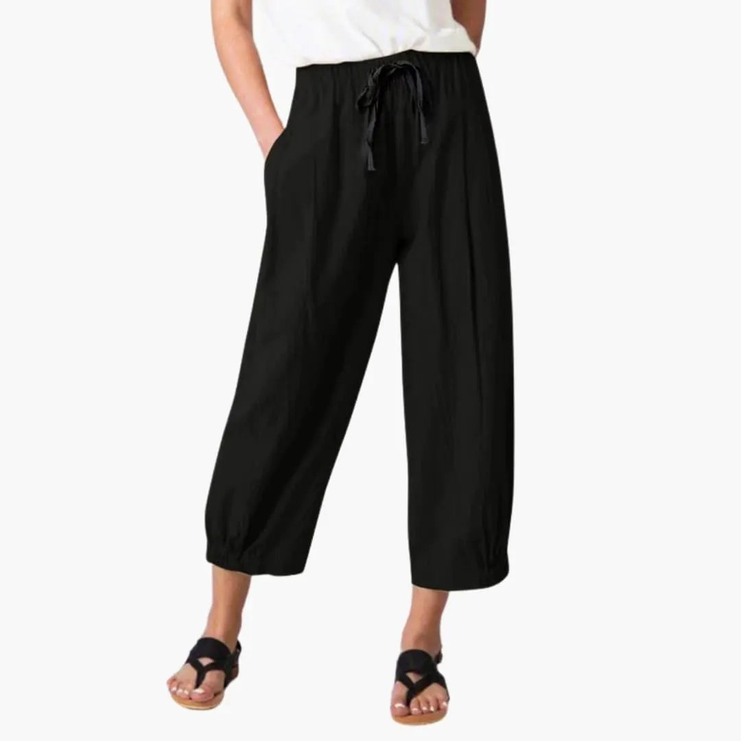 Women’s Ankle Length Pants with Elastic Waist and Drawstring