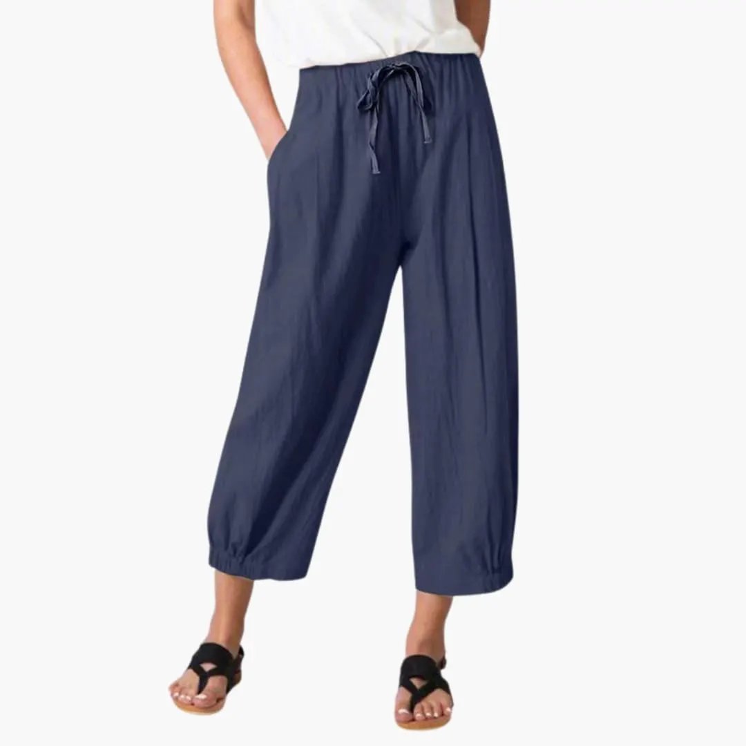 Women’s Ankle Length Pants with Elastic Waist and Drawstring